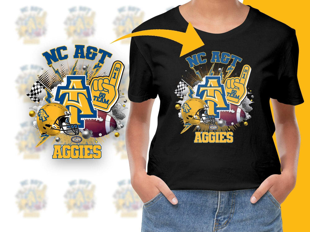 NC AandT Aggies Graphic T-Shirt, Fan Apparel, Sports Team Support Tee, College Football Shirt, Yellow and Blue Design