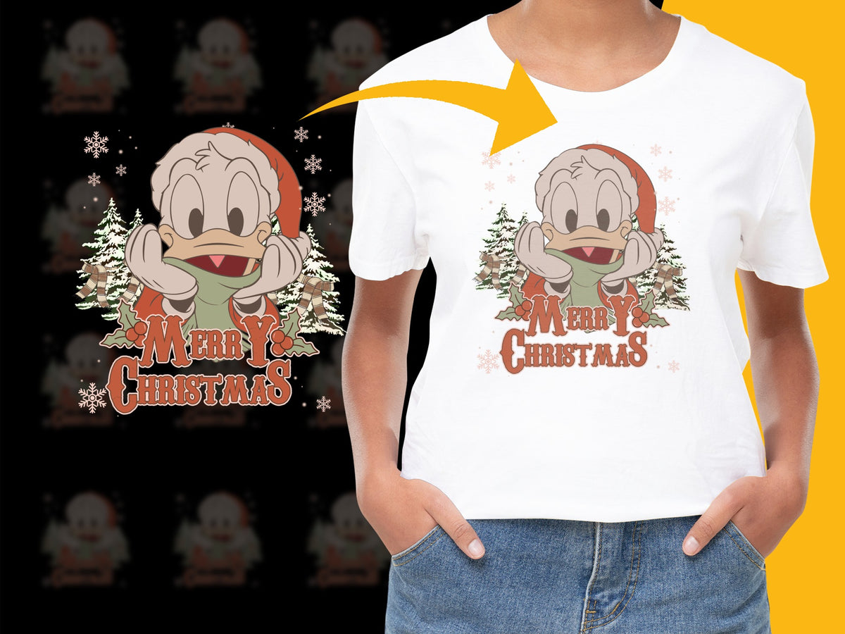 Kids Merry Christmas T-Shirt, Donald Duck Holiday Graphic Tee, Cartoon Character Festive Apparel