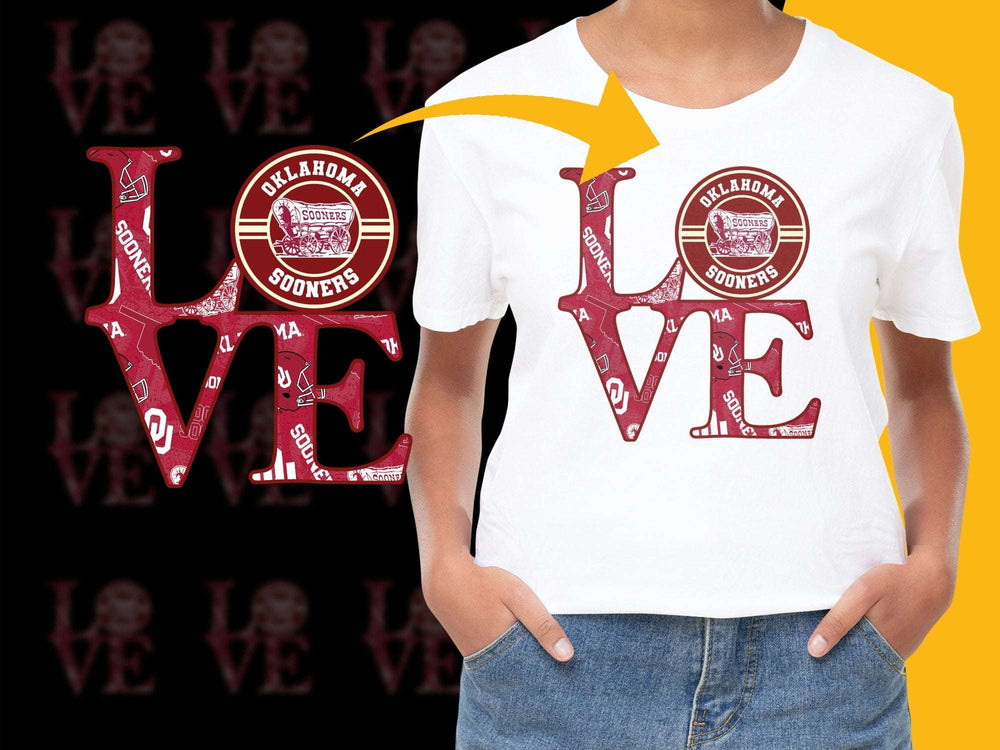 Oklahoma Sooners Love T-Shirt, College Football Fan Apparel, Kids and Adults Sizes Available