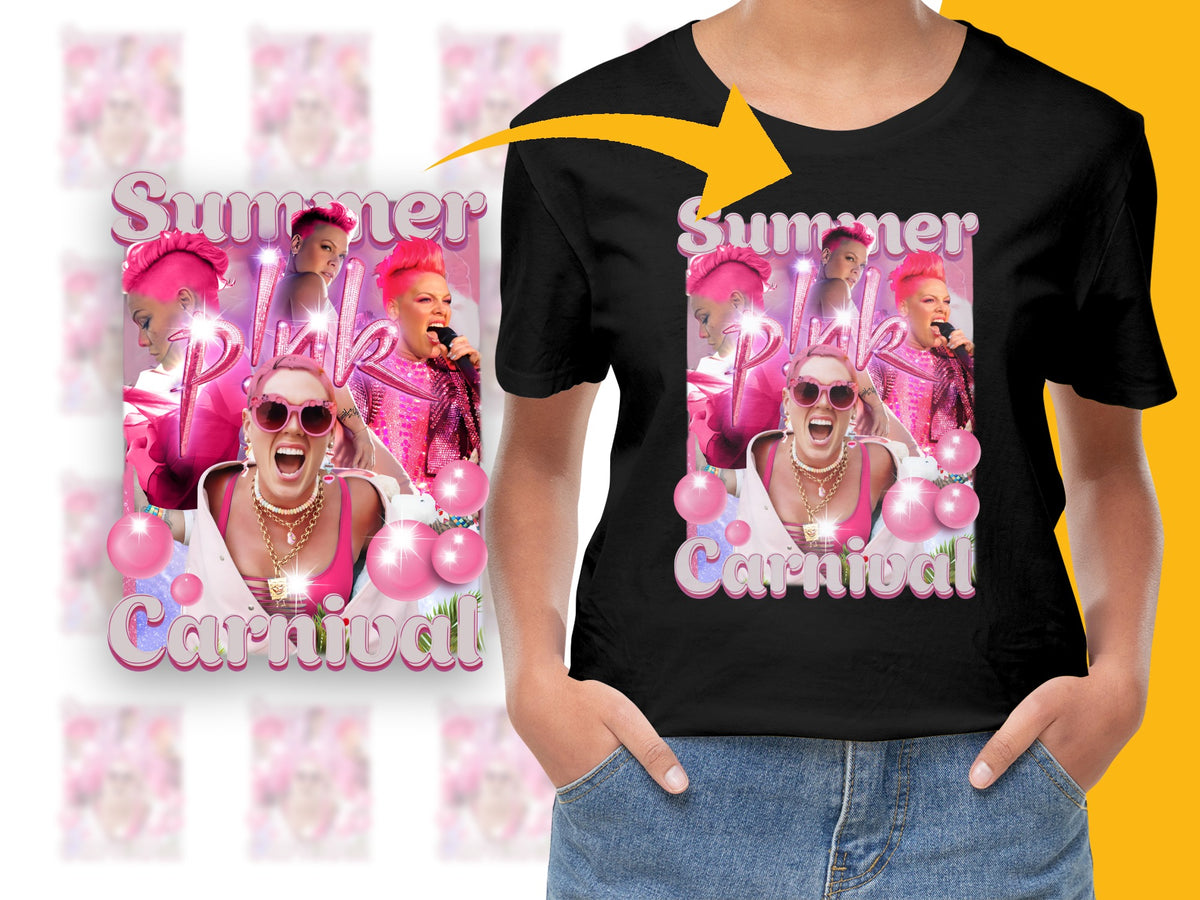 Summer Carnival Pink Graphic T-Shirt Vibrant Fun Festival Fashion Women's Tee