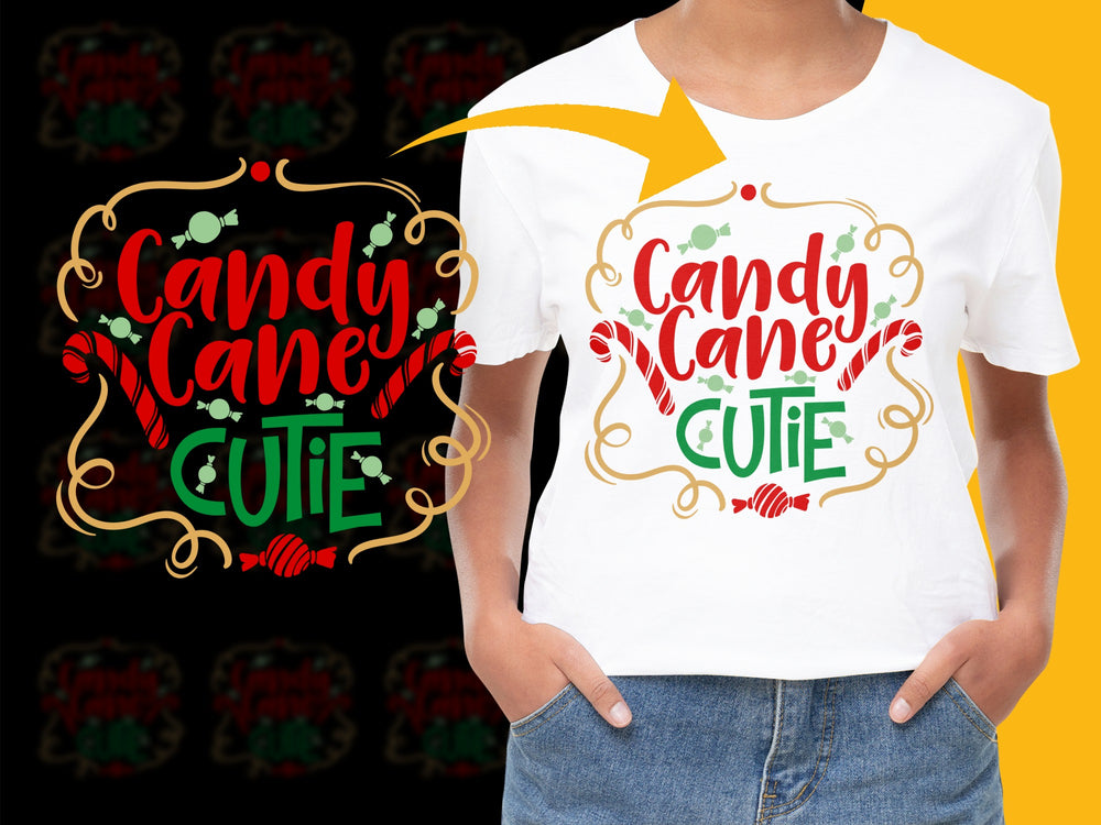 Candy Cane Cutie T-Shirt Christmas Holiday Graphic Tee Women's Fashion Festive Apparel