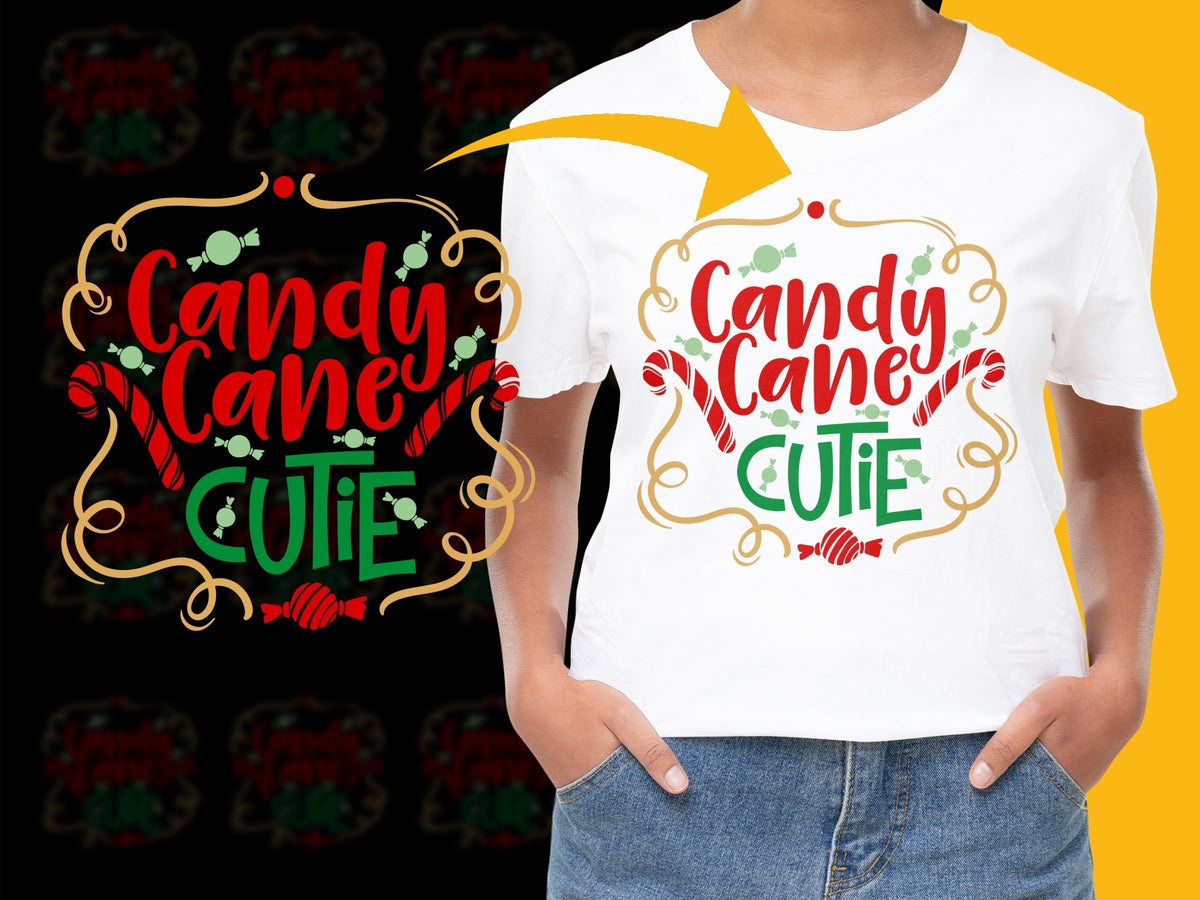 Candy Cane Cutie T-Shirt Christmas Holiday Graphic Tee Women's Fashion Festive Apparel