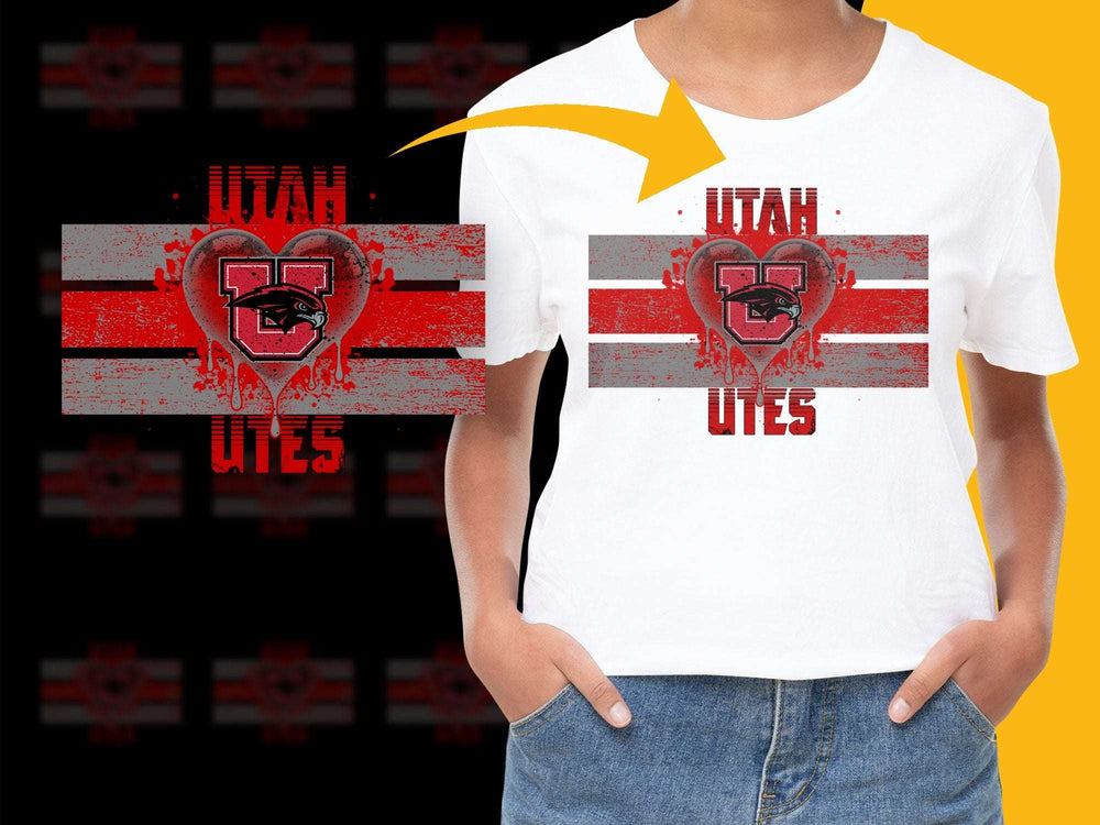 Utah Utes T-Shirt, Distressed College Logo Design, Red and White Graphic Tee, Sports Fan Apparel, Casual Wear