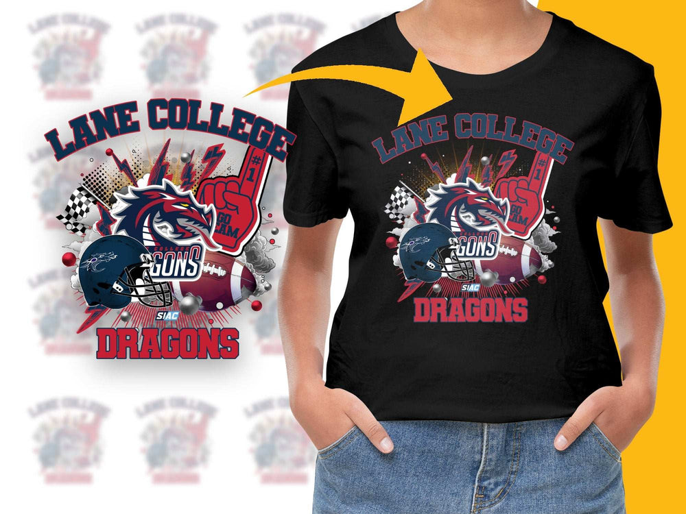 Lane College Dragons Graphic Tee, Black T-shirt, Collegiate Football Apparel, Unisex Sports Shirt