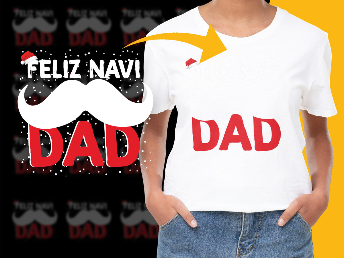 Feliz Navi Dad T-Shirt, Funny Christmas Gift for Dad, Holiday Dad Tee, Red and White Text Design