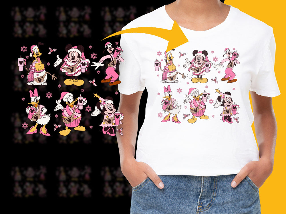 Cute Bunny Cartoon Characters Women's White T-Shirt, Fun Animal Print Tee, Casual Summer Fashion Top