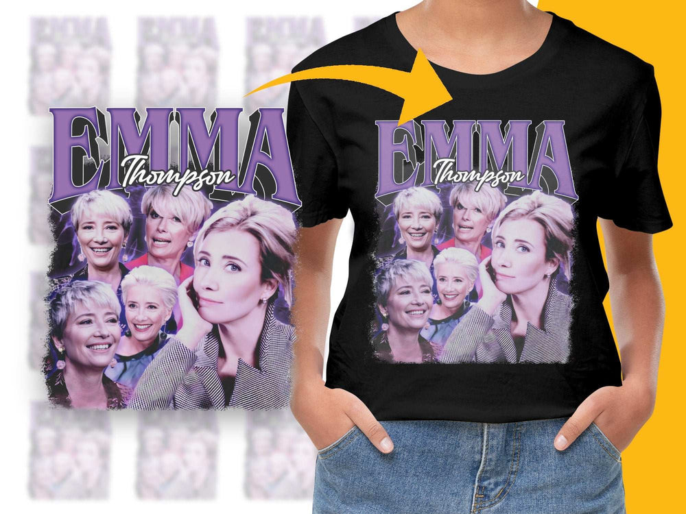 Emma Thompson Graphic T-Shirt, Vintage Style Tee, Movie Star Collage, Fan Gift Idea, Celebrity Fashion, Unisex Clothing