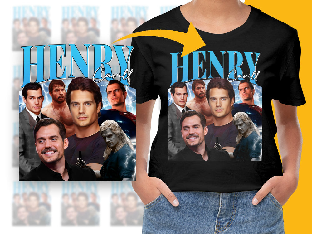 Henry Cavill Fan T-Shirt, Collage of Movie Roles, Actor Tribute Tee, Unisex Graphic Shirt