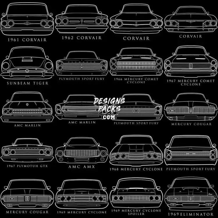 48 Vintage American Usa Classic Cars Front Designs Bundle Png