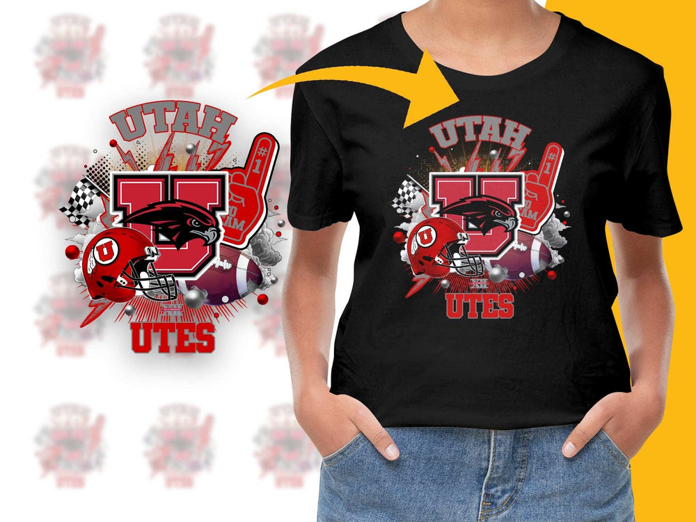 Utah Utes Graphic T-Shirt, College Football Fan Apparel, Bold Red and Black Design, Sports Tee