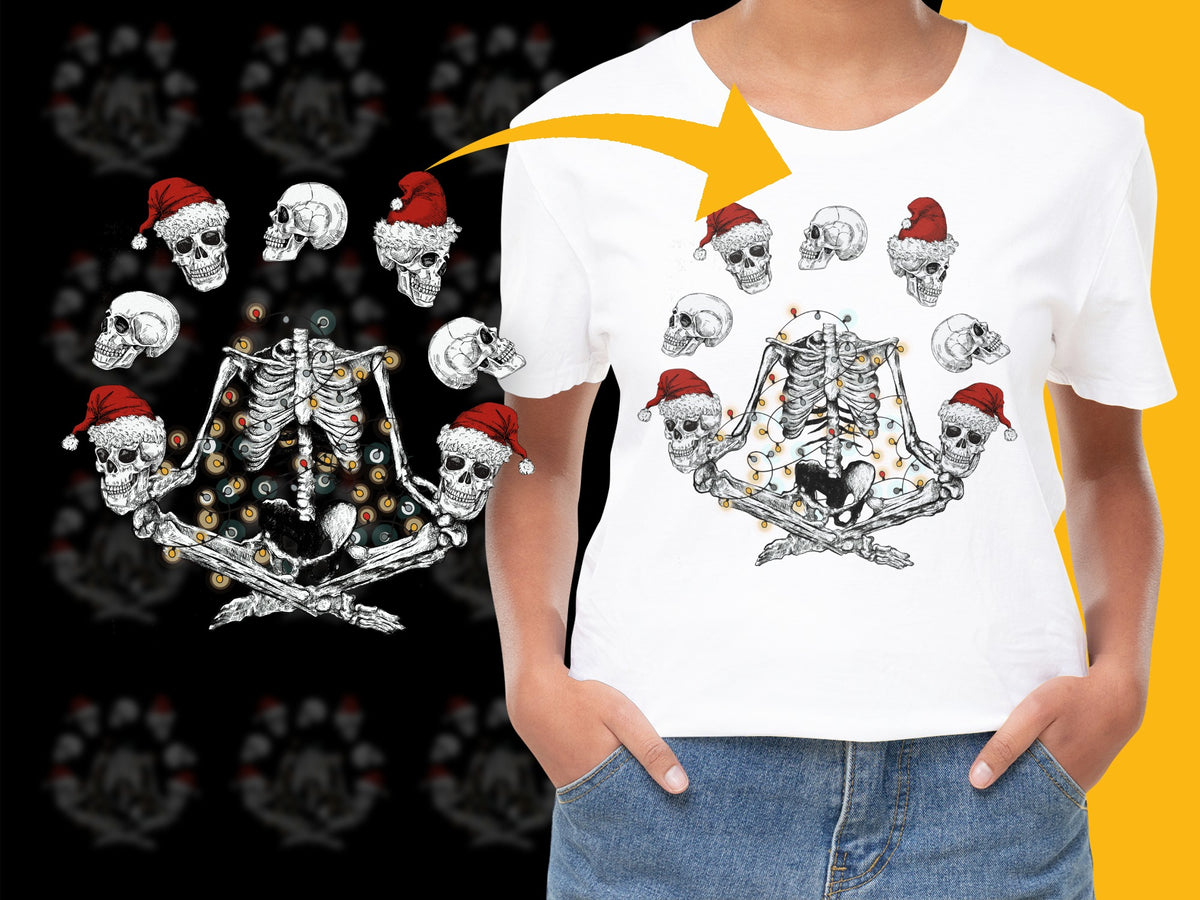 Gothic Skull Chandelier Print T-Shirt, Unisex White Graphic Tee, Halloween Skull Apparel