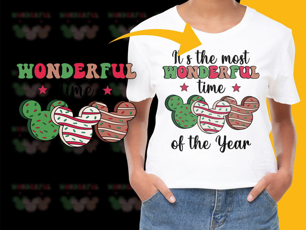 Christmas Holiday T-Shirt It's the Most Wonderful Time of the Year Festive Graphic Tee, Colorful Ornaments Casual Wear