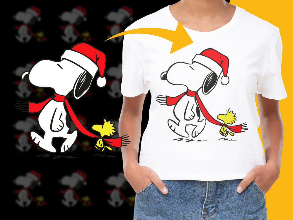 Snoopy and Woodstock Christmas T-Shirt, Holiday Graphic Tee, Peanuts Cartoon Fan Apparel, Festive Clothing Gift