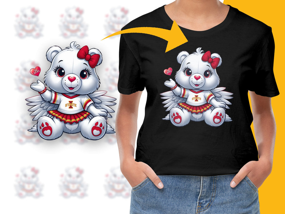 Cute Angel Bear T-Shirt, Cartoon Teddy Graphic Tee, Kids and Adults Casual Wear