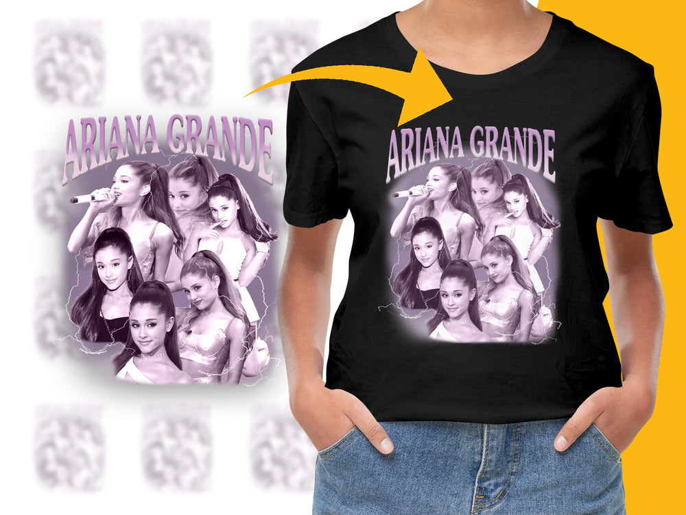 Ariana Grande Fan T-Shirt, Pop Music Star Collage Design, Trendy Black Graphic Tee, Gift for Music Lovers