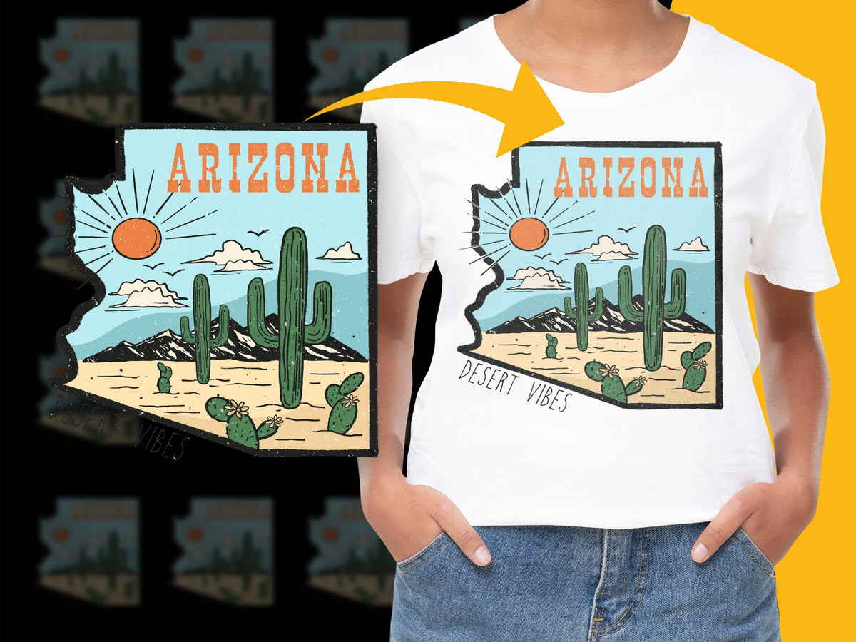Arizona Desert Vibes T-Shirt, Cactus Sun Graphic Tee, Vintage Style Unisex Casual Wear