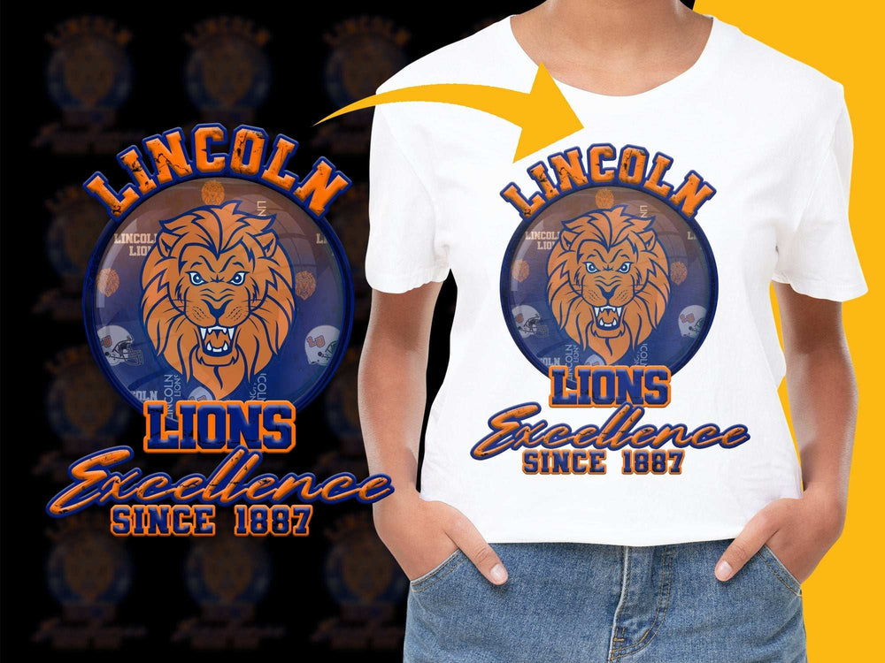 Lincoln Lions Excellence Since 1887 Graphic T-Shirt, Vintage School Mascot Design, Unisex White Tee