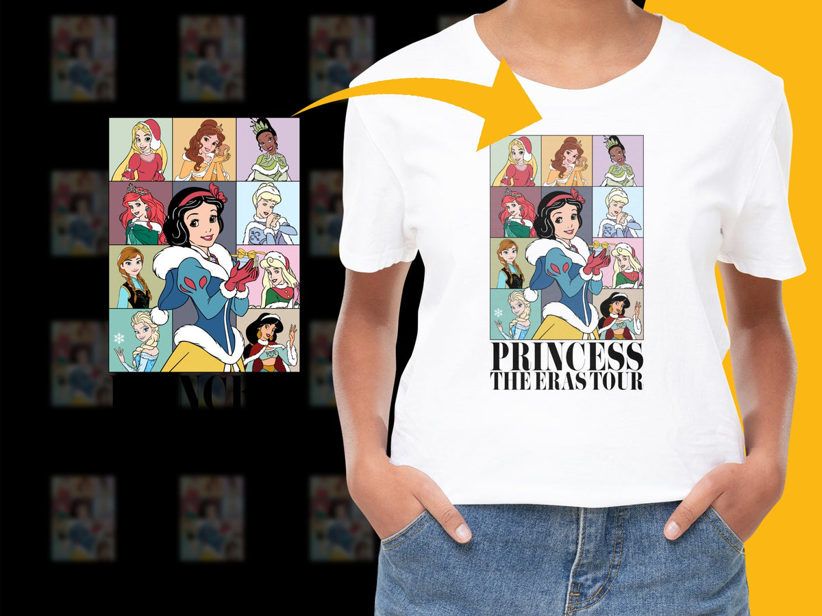 Colorful Princess Cartoon Graphic T-Shirt, Cute Girls' Casual Wear, All Sizes, Perfect Gift for Kids