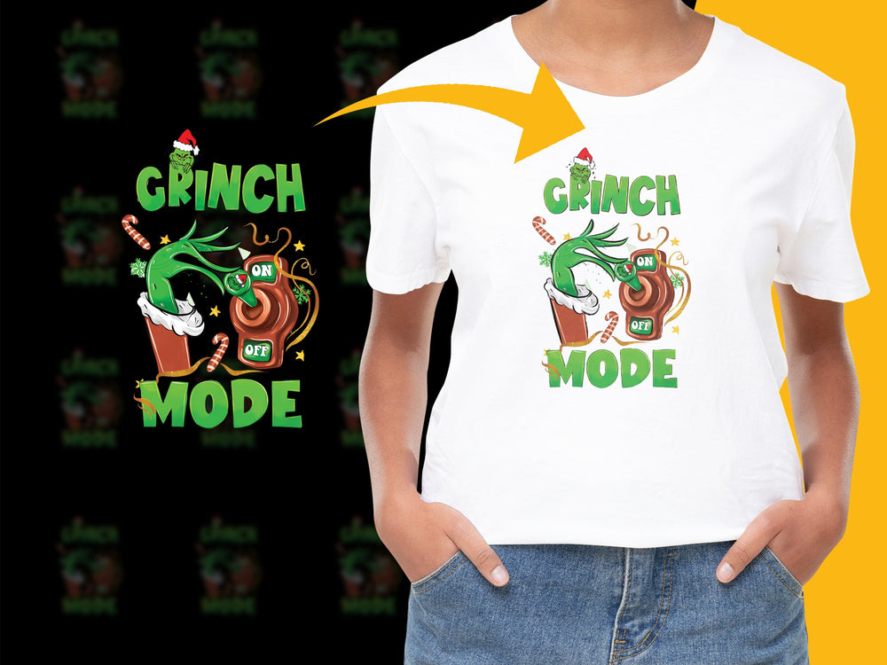 Grinch Mode Christmas T-Shirt, Funny Holiday Tee, Festive Graphic Shirt, Unisex Adult Apparel, Green and White Design
