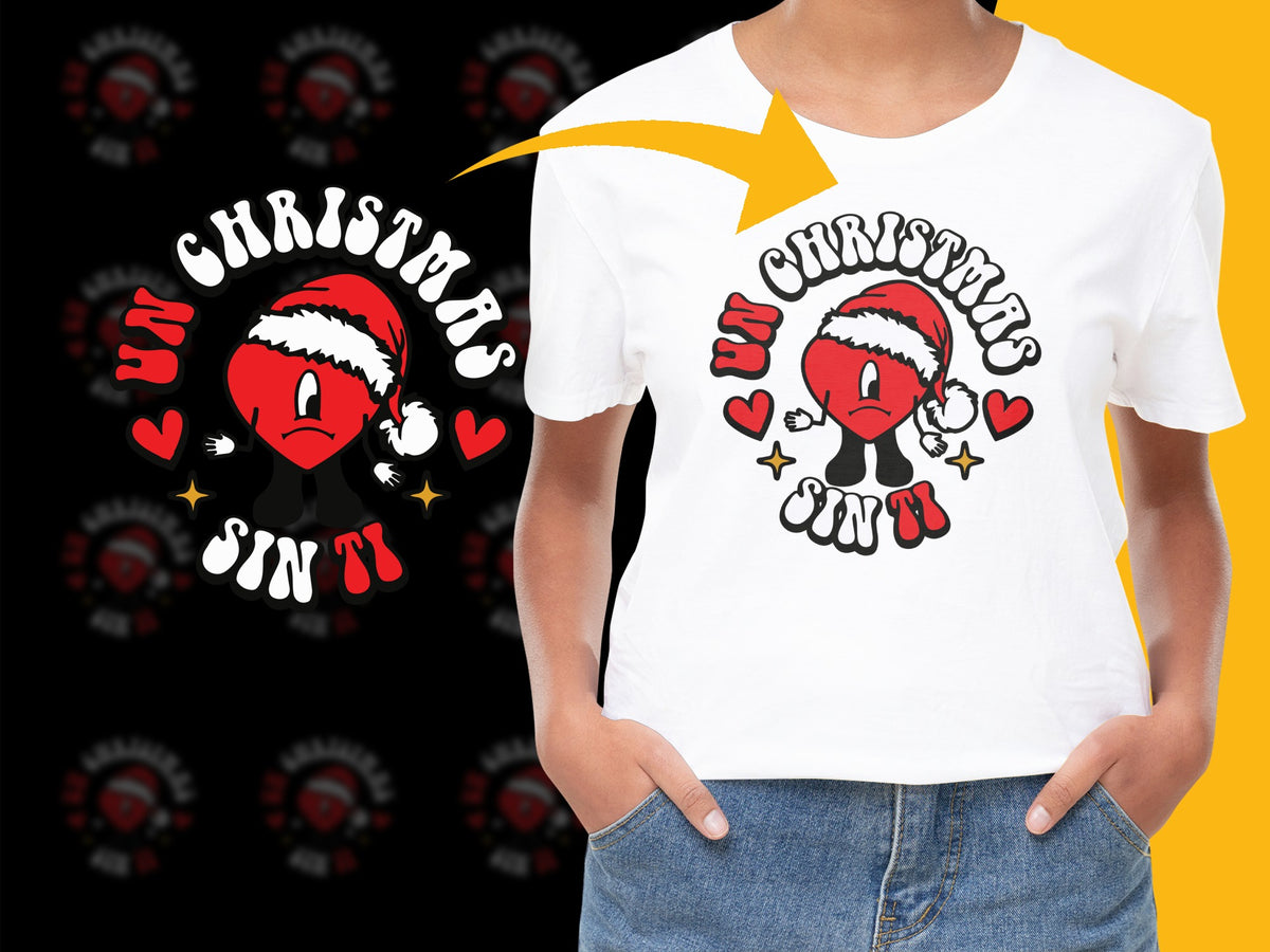 Un Christmas Sin Ti T-Shirt, Festive Holiday Sad Emoji Graphic Tee, Unique Xmas Gift Idea