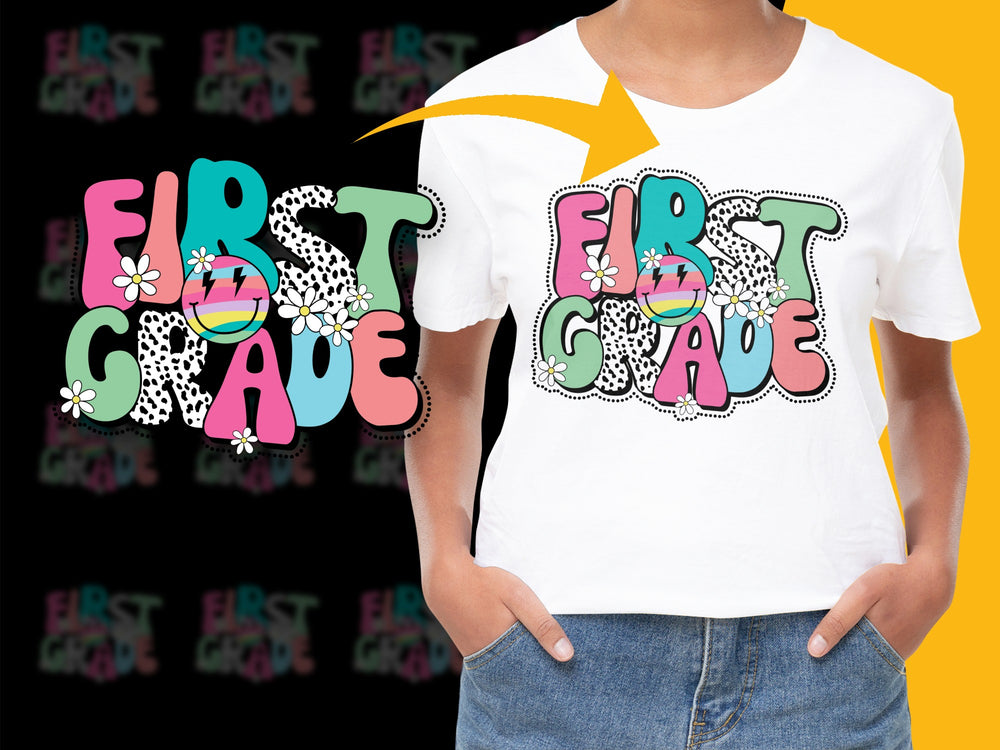 Colorful First Grade T-Shirt, Kids Back to School Shirt, Cute Educational Graphic Tee, Bright Letters, Youth Size Tops
