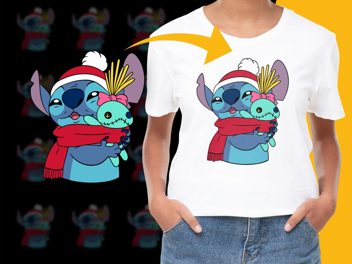 Cute Cartoon Alien T-Shirt, Stitch and Friend, Kids Cartoon Graphic Tee, Winter Theme, Unique Christmas Gift