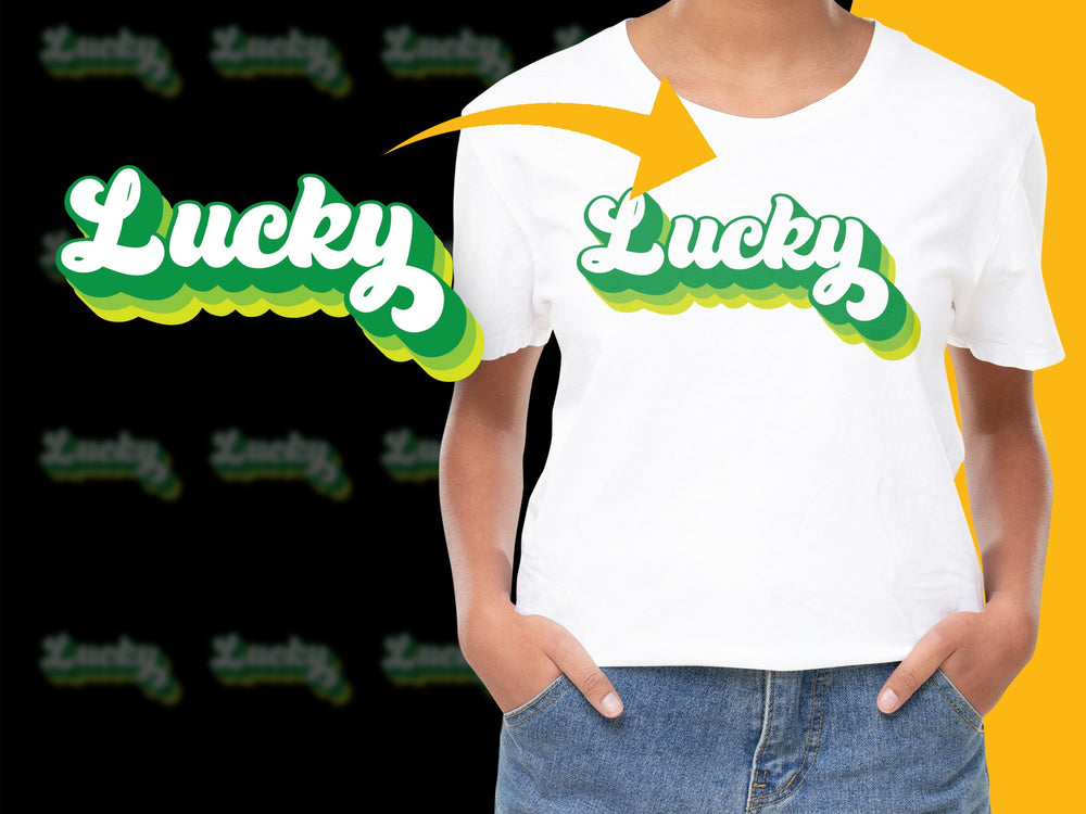 Lucky Script Text T-Shirt, St. Patrick's Day Green and White Tee, Casual Graphic Shirt for All Ages