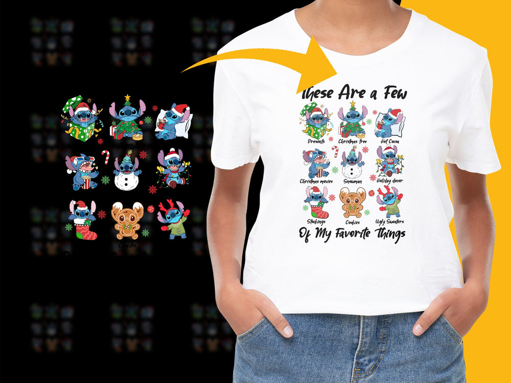 Cute Holiday Characters T-Shirt, Christmas Themed Graphic Tee for Kids and Adults