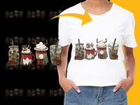Load image into Gallery viewer, Women's Holiday Coffee T-Shirt, Cute Christmas Mugs Print, Festive Winter Apparel, Casual Soft Cotton Tee, Gift for Her
