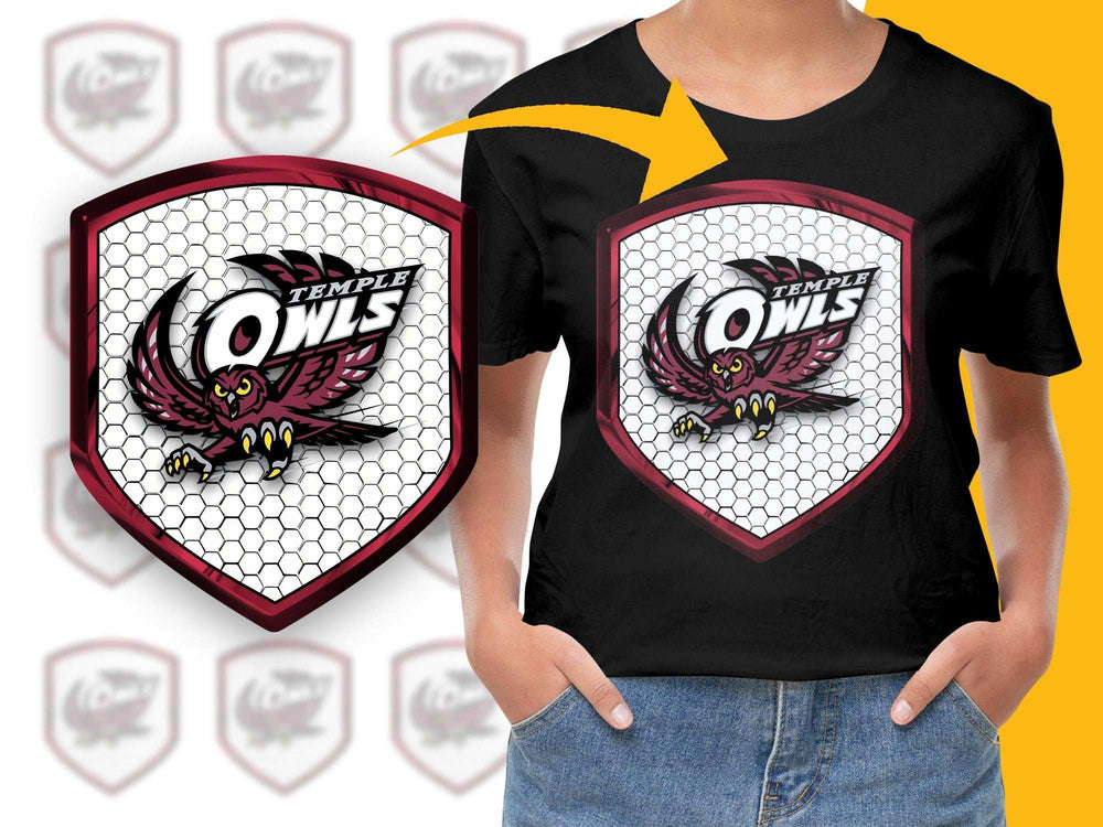 Temple Owls Graphic T-Shirt, College Team Logo, Sports Fan Apparel, Unisex Black Tee