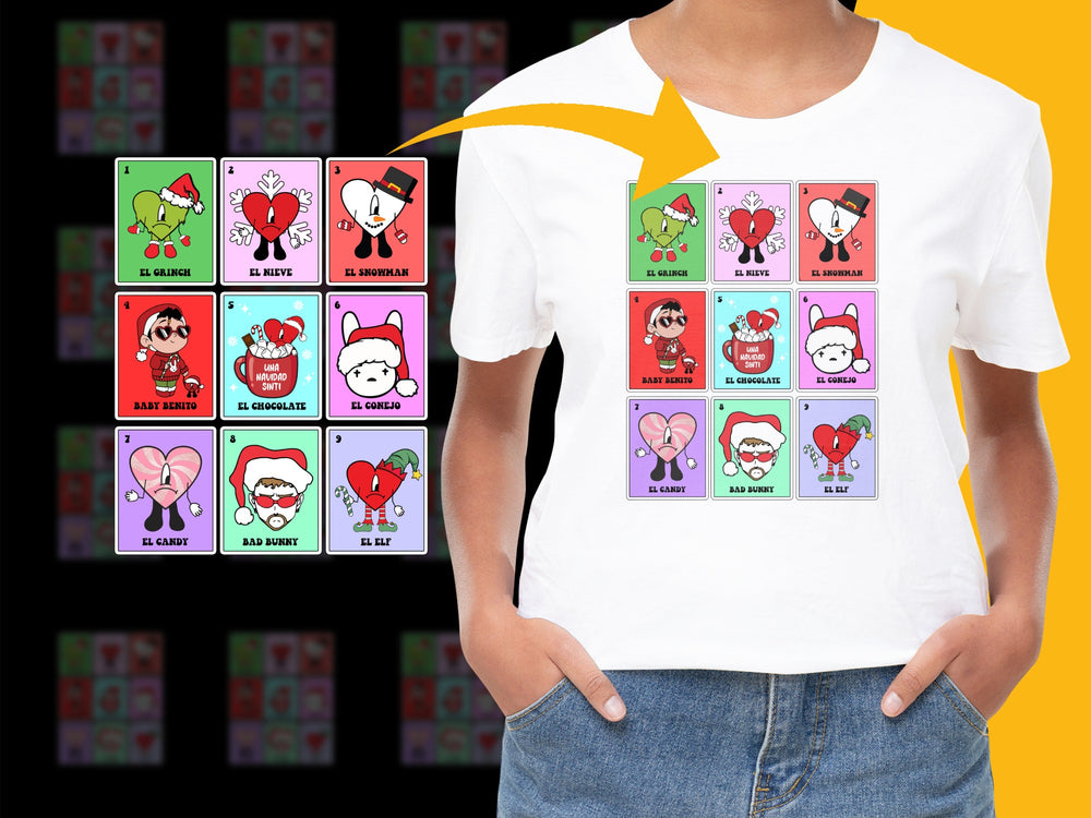 Kids Christmas T-Shirt with Cute Cartoon Santa and Elves Graphic Holiday Tee