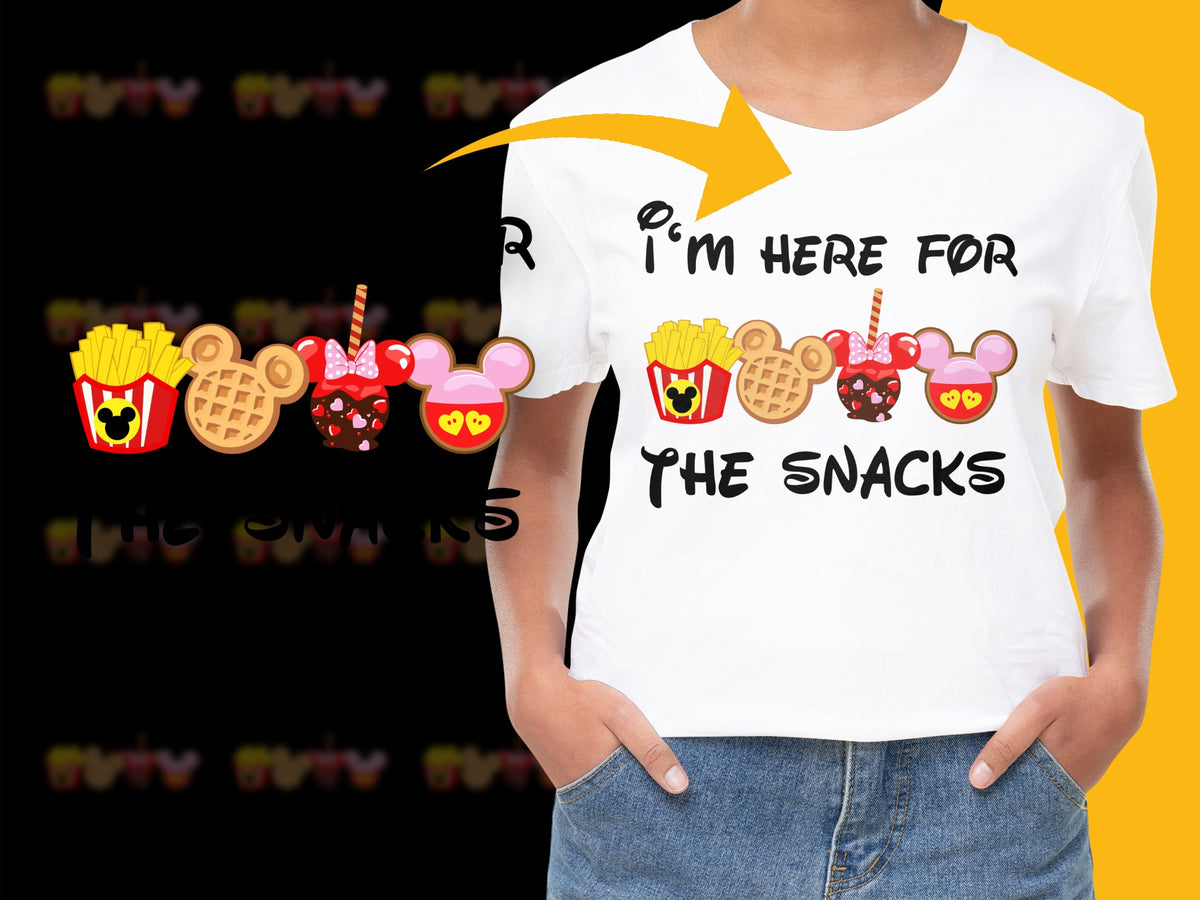Women's White T-Shirt 'I'm Here for The Snacks' Print, Casual Graphic Tee, Fun Food Theme, Gift Idea