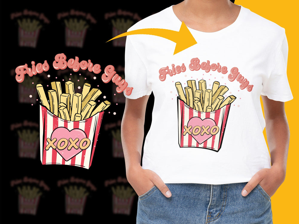 Women's French Fries Graphic T-Shirt, Cute Fast Food Lover Tee, Casual Streetwear, Trendy Pop Art Style Top, Gift for Her