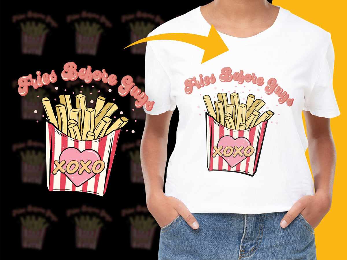 Women's French Fries Graphic T-Shirt, Cute Fast Food Lover Tee, Casual Streetwear, Trendy Pop Art Style Top, Gift for Her
