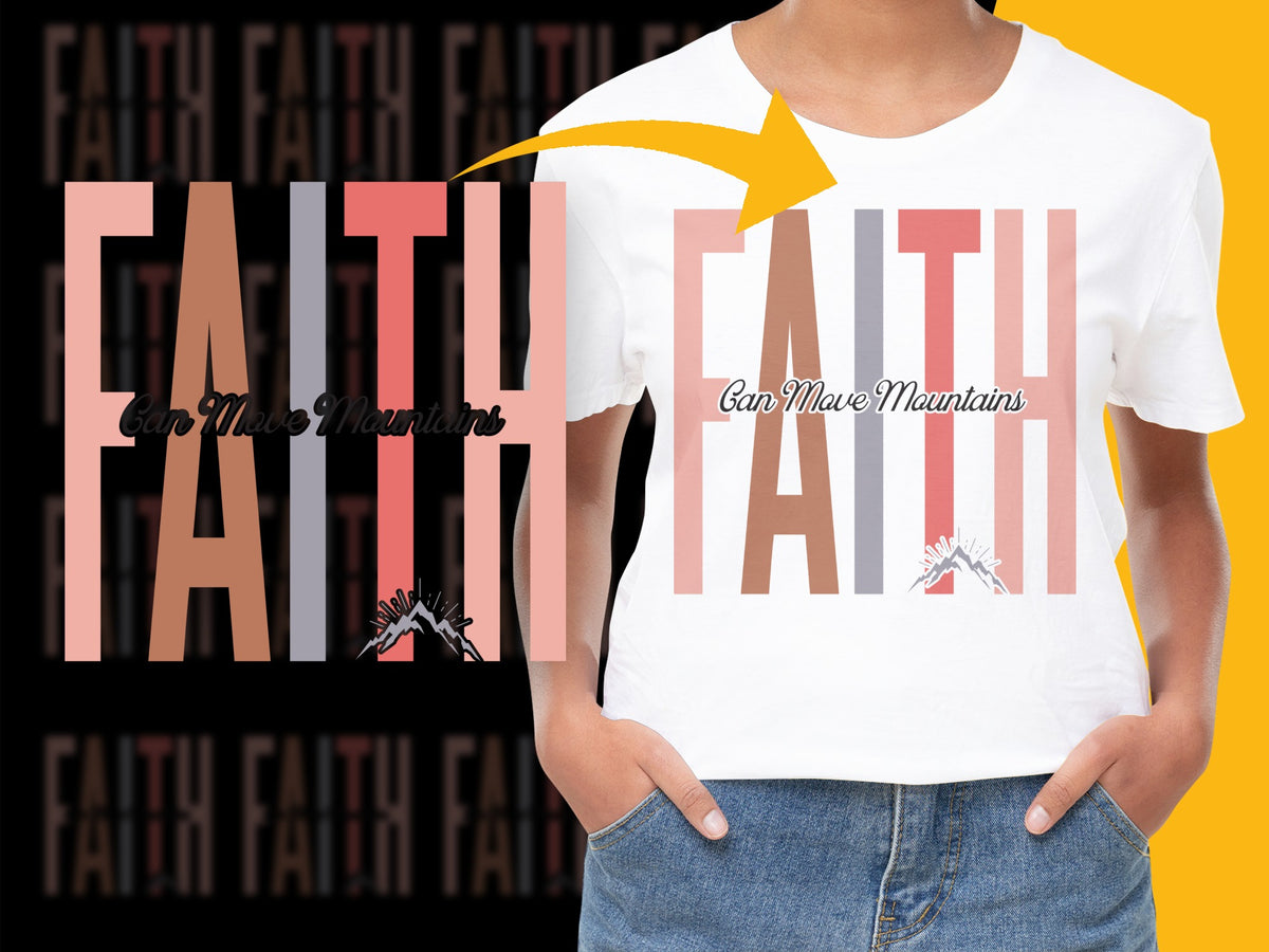 Faith Can Move Mountains T-Shirt, Inspirational Christian Tee, Graphic Print Shirt for Women and Men