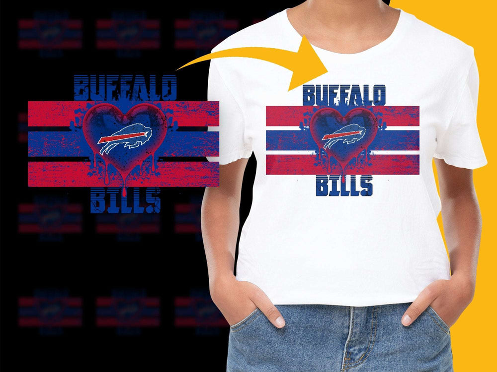 Buffalo Bills Heart Logo T-Shirt, Red and Blue Sports Fan Tee, Casual Graphic Shirt for Game Day