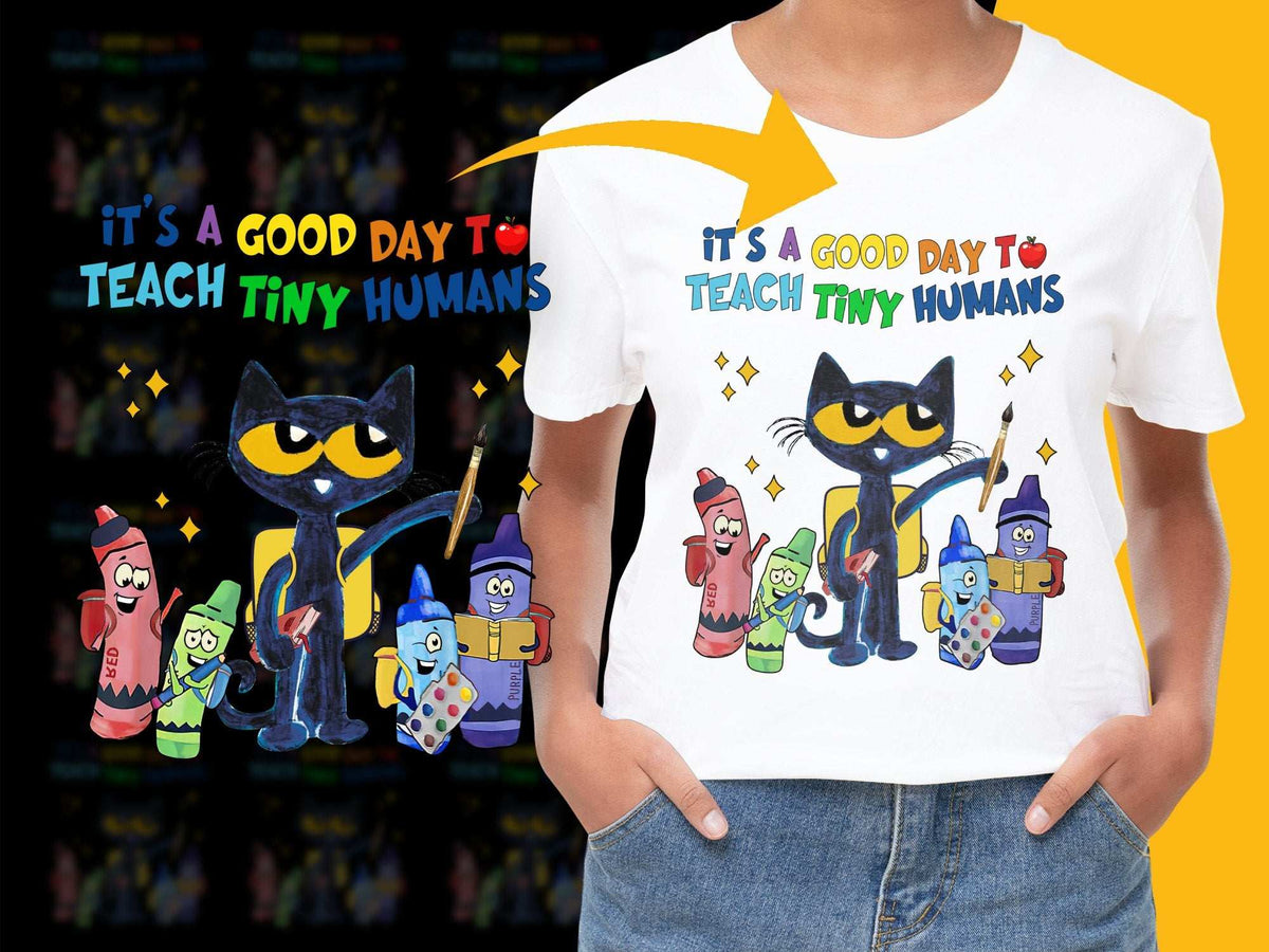 Colorful Cartoon Teacher T-Shirt, Good Day To Teach Tiny Humans, Fun Educator Gift, Bright Graphic Tee for Teachers, Unique School Apparel