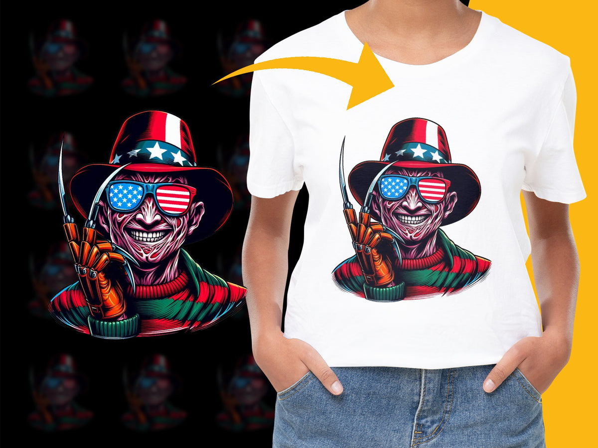 Patriotic Clown Graphic T-Shirt, American Flag, Horror Clown Design, Unisex Cotton Tee, Unique Halloween Apparel