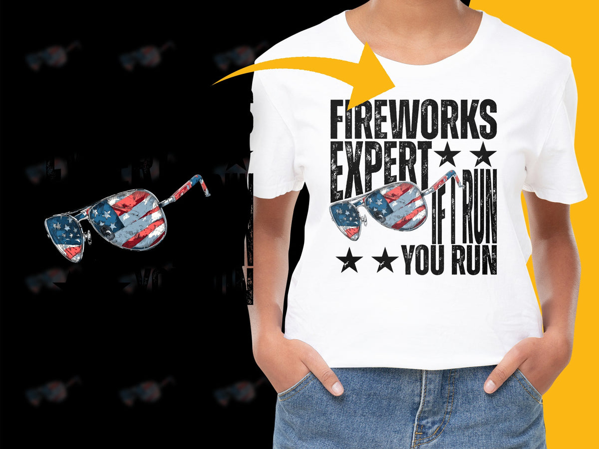 Fireworks Expert Funny 4th of July T-Shirt, Patriotic USA Flag Tee, Summer Holiday Apparel for Adults and Teens