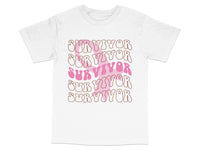 Load image into Gallery viewer, Survivor Graphic T-Shirt, Pink Text on White, Inspirational Women's Tee, Multiple Layouts