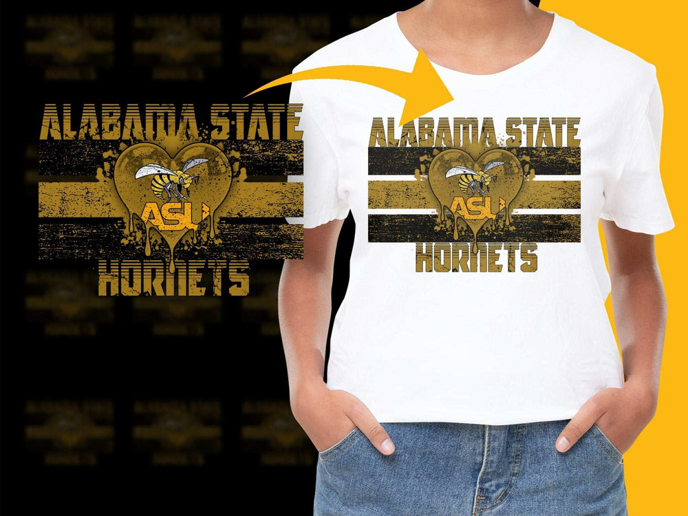 Alabama State Hornets T-Shirt, Vintage Distressed Logo, ASU Fan Apparel, College Sports Tee, Yellow and Black Colors, Unisex Fit