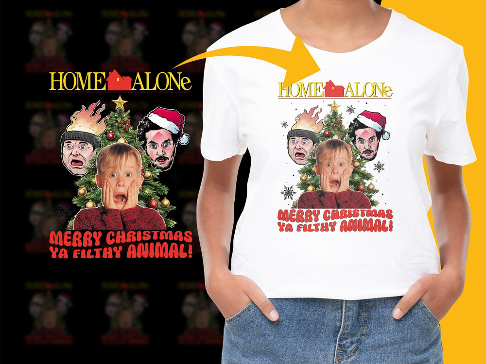 Home Alone Christmas T-Shirt, Merry Christmas Ya Filthy Animal, Holiday Tee, Fun Family Festive Apparel, Unisex Gift Idea