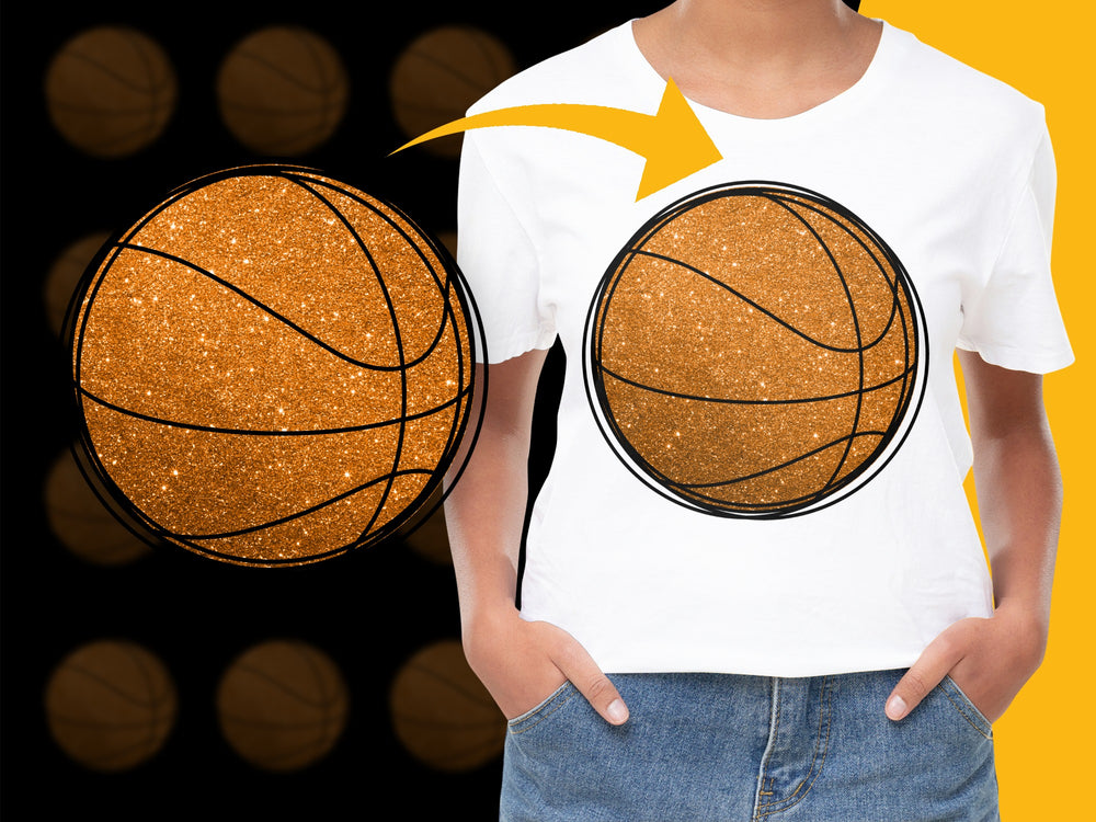 Sparkly Basketball Graphic T-Shirt, Boys Girls Unisex Casual Sports Tee, Glitter Ball Design Top, Youth Athletic Apparel, Fun Gift Idea