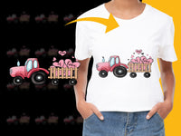 Load image into Gallery viewer, Cute Farm Tractor T-Shirt, Pink Cartoon Tractor with Hearts, Love Theme Farm Vehicle Shirt for All Ages, Unique Graphic Tee