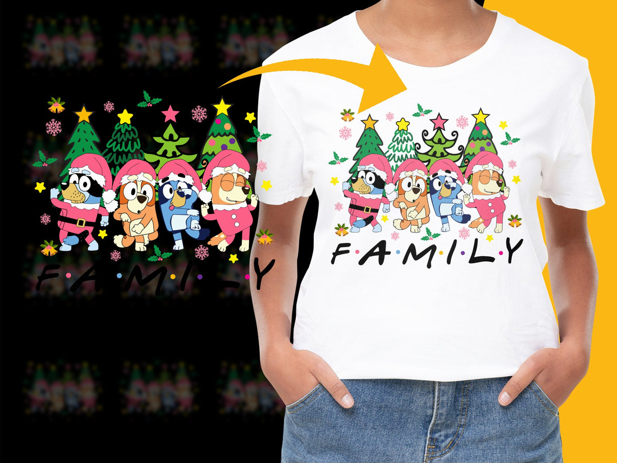 Kids Family Holiday T-Shirt, Cute Cartoon Gnomes Christmas Tree Graphic Tee