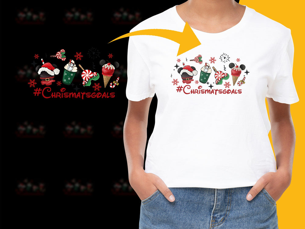 Christmas Goals T-Shirt, Festive Santa and Friends Graphic Tee, Holiday Apparel for Family Celebrations