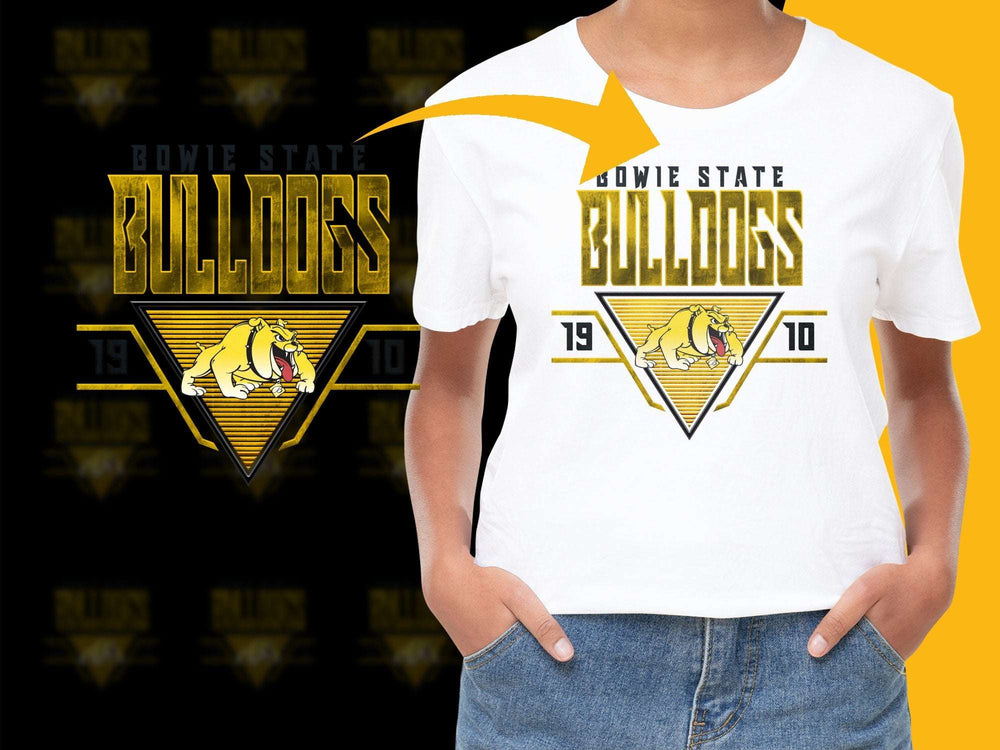 Bowie State Bulldogs Graphic T-Shirt, Vintage College Tee, Unisex Yellow and White Design