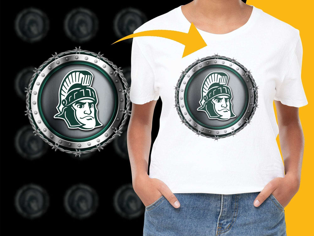 Kids Statue of Liberty Graphic T-Shirt, Patriotic Circular Emblem Design, Trendy Youth Tee, Bold Black and White