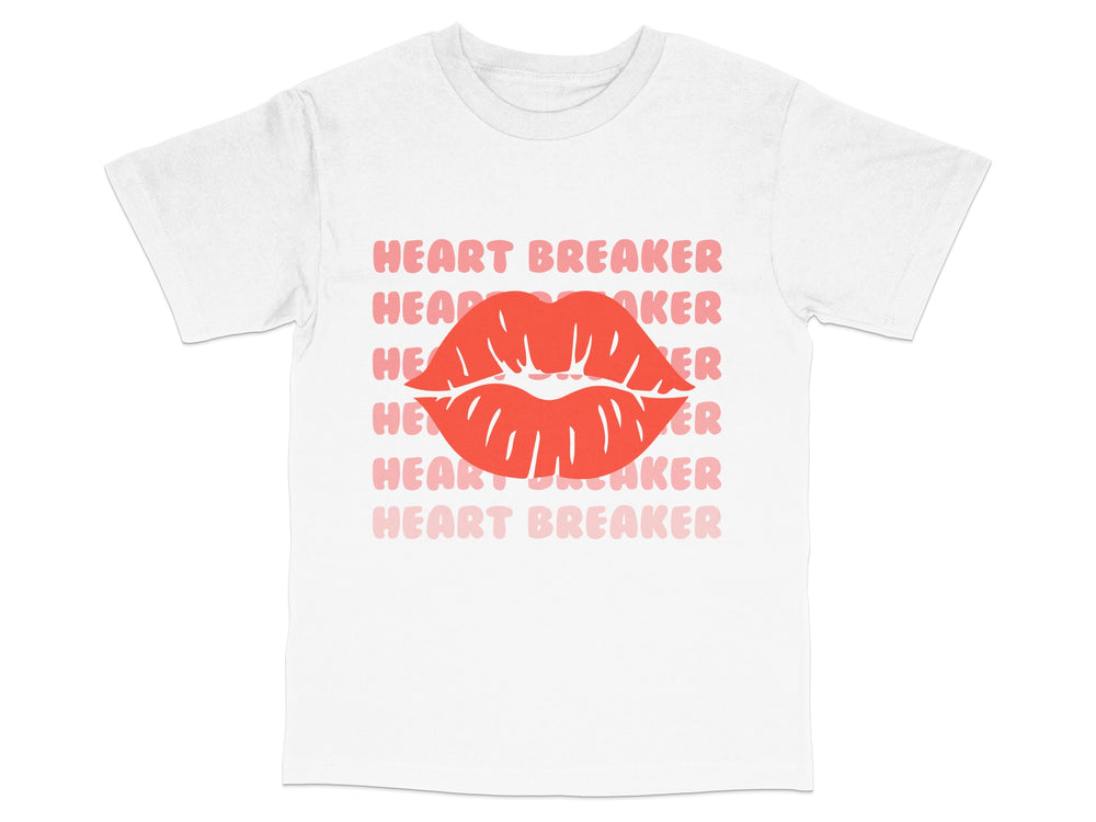 Heart Breaker Lip Print T-Shirt, Bold Red Kiss Graphic, Fashionable Valentine's Day Gift Tee