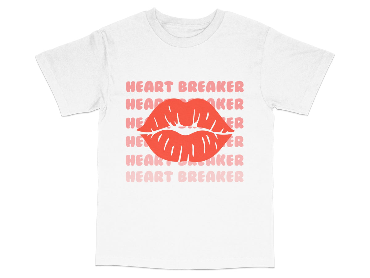 Heart Breaker Lip Print T-Shirt, Bold Red Kiss Graphic, Fashionable Valentine's Day Gift Tee